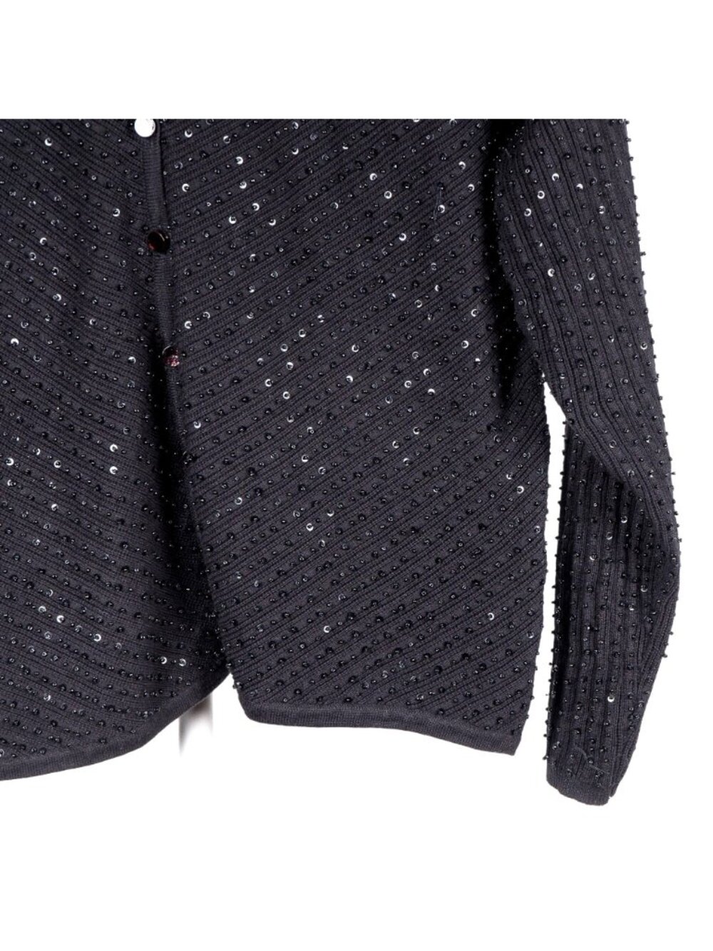 VTG Cardigan Sweater Petite L Black Bead Sequin Button Festival Boho Whimsigoth - Picture 4 of 7